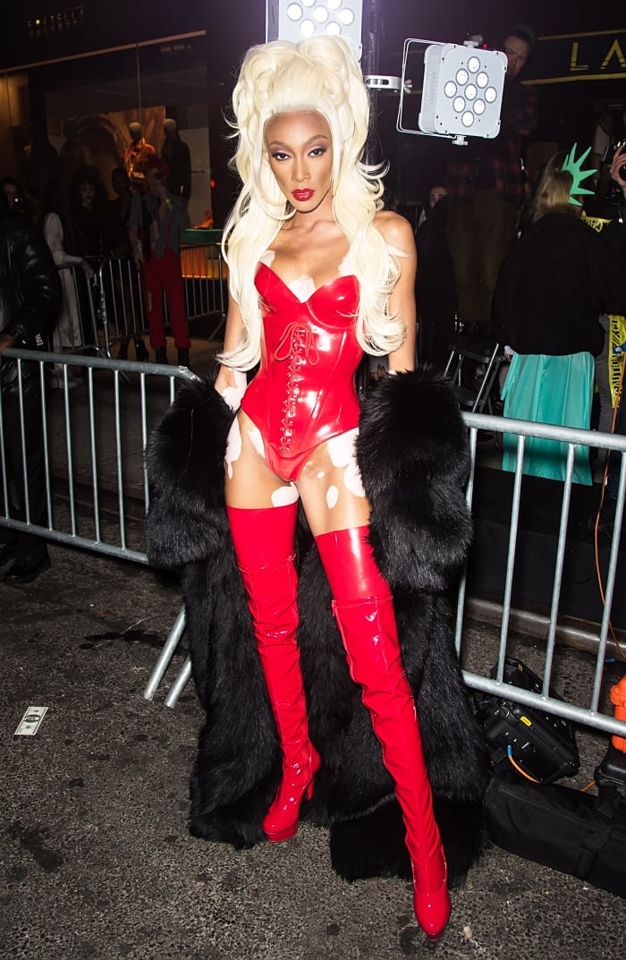 Model Winnie Harlow is seen arriving to Heidi Klum's 19th Annual Halloween Party.